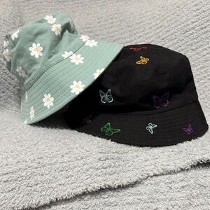 Floral and Butterfly Embroidered Bucket Hats